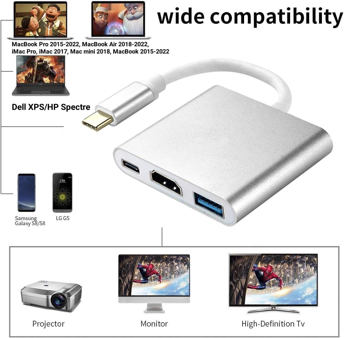 Adaptador multipuerto digital USB-C a HDMI y puerto de carga USB