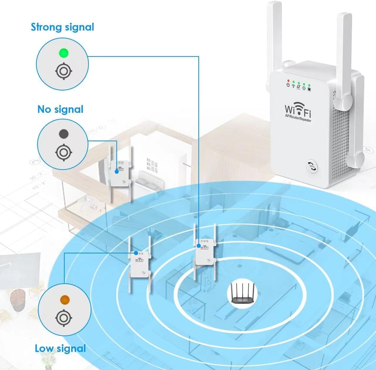 Repetidor Wifi extensor de señal 300M 4 antenas U8