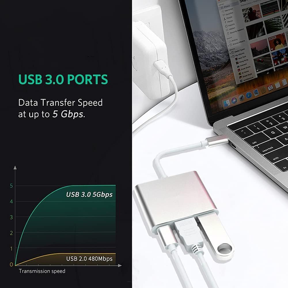 Adaptador multipuerto digital USB-C a HDMI y puerto de carga USB