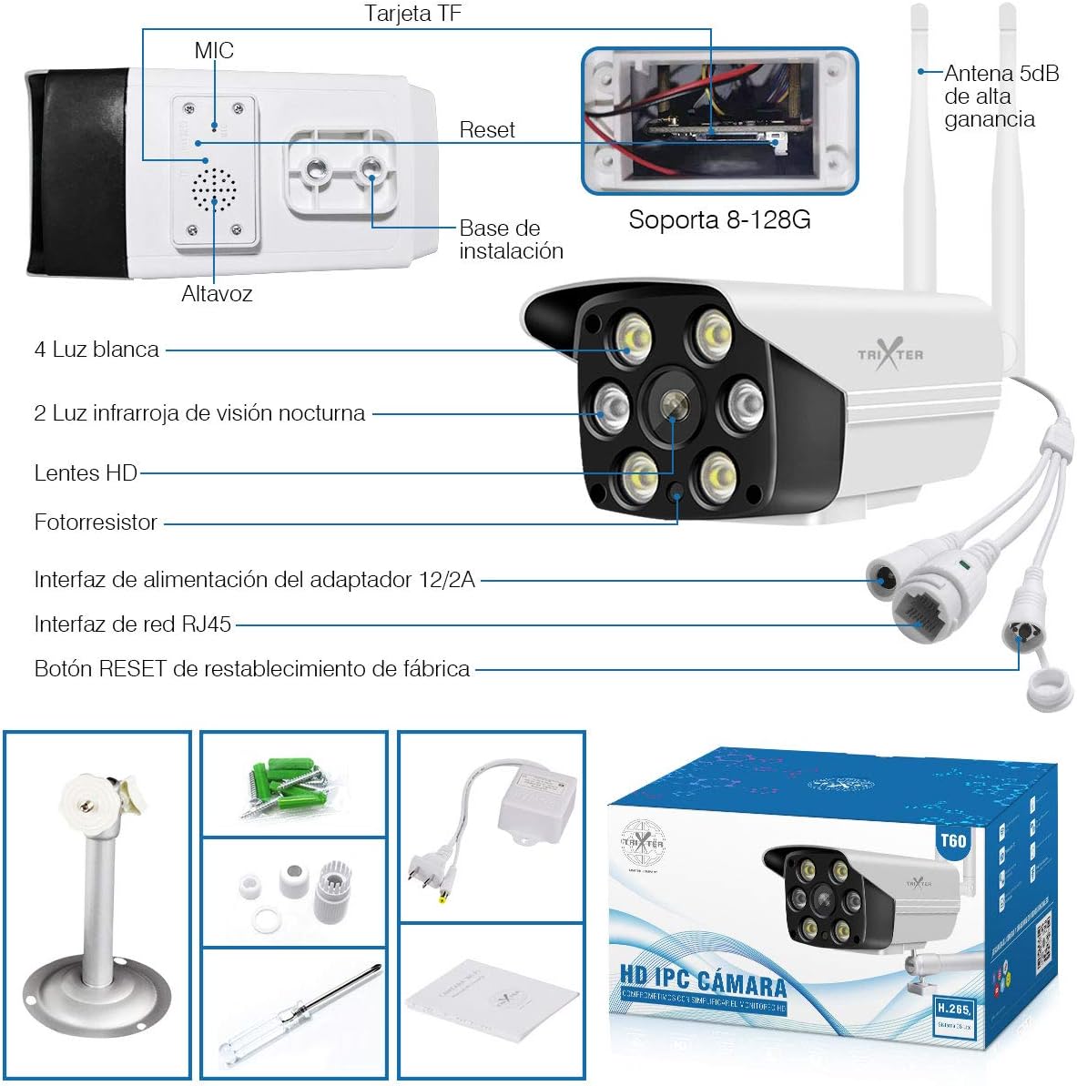 Camara Smart Wifi Resistente al agua con Microfono y Bocina