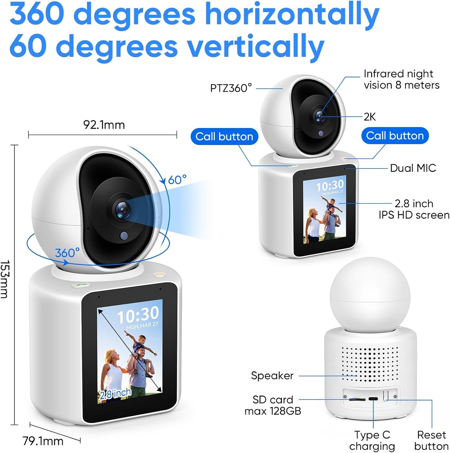 Camara Smart Wifi con Pantalla y botón de llamada