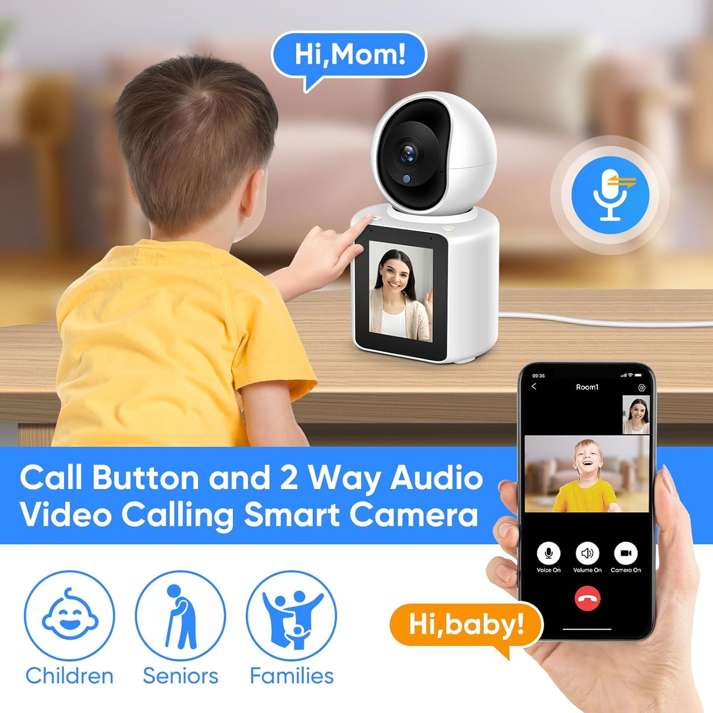 Camara Smart Wifi con Pantalla y botón de llamada