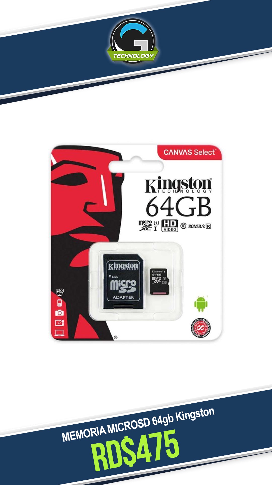 Memoria MicroSD 64gb Kingstong