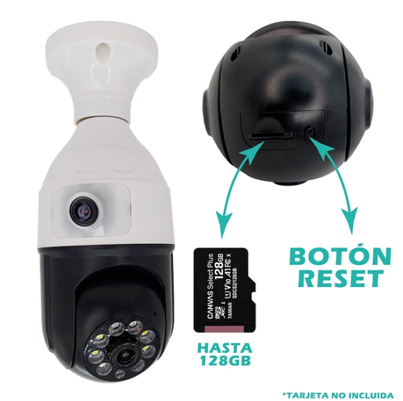 Camara smart wifi tipo bombillo Doble lente PTZ - Imagen 2